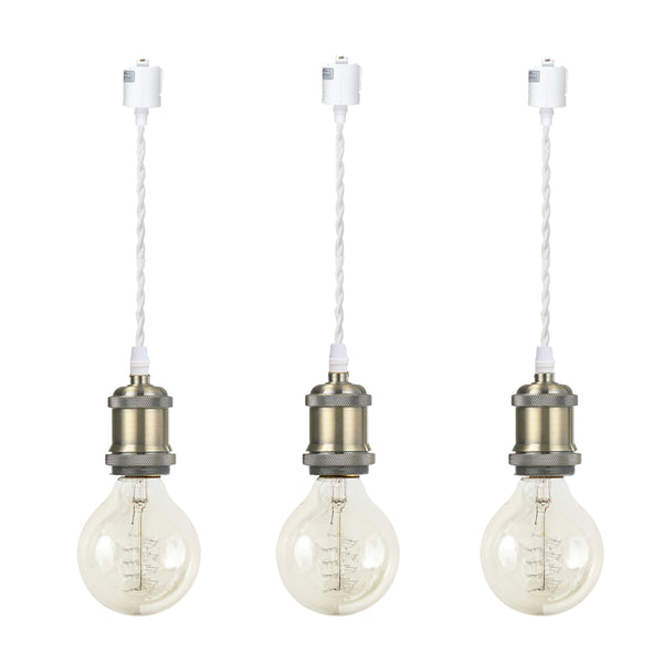 FSLIVING 3個パック  レトロ ブロンズソケット１灯ペンダント ツイストコード インテリア照明 カフェ バー LED電球対応 ライトソケット ダクトレールライト　ライティングレールライト