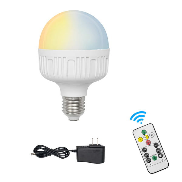 FSLiving 充電式LED電球 リモコン付き 5W 調光調色 40W白熱電球形相当 広配光タイプ 省エネ バッテリー内蔵 非常灯 非常用電球 非常用ライト キャンプライト キャンプ照明 懐中電灯 防災 停電 キャンプ用品 LED電球 応急ライト E26