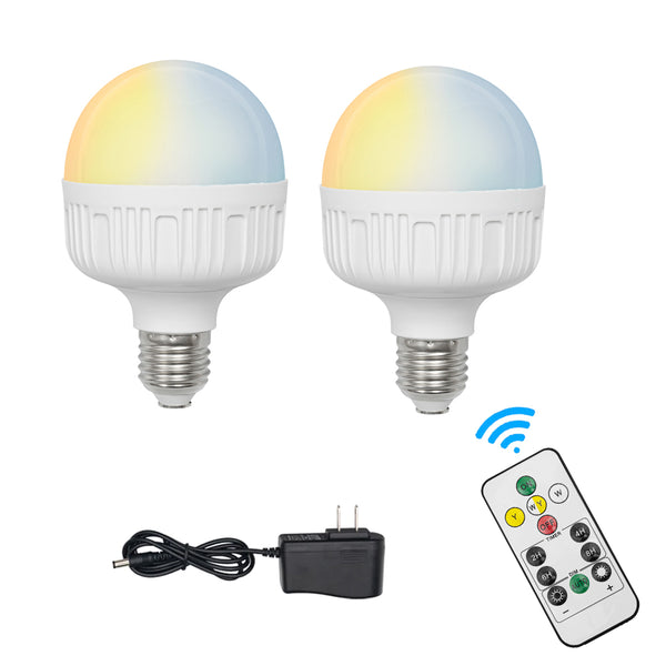 FSLiving ２個入 充電式LED電球 リモコン付き 5W 調光調色 40W白熱電球形相当 広配光タイプ 省エネ バッテリー内蔵 非常灯 非常用電球 非常用ライト キャンプライト キャンプ照明 懐中電灯 防災 停電 キャンプ用品 LED電球 応急ライト E26