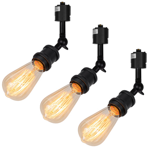 FSLiving 3個パックブラック LEDスポットライトダクトレール用 スポットライトダクトレール用 E26口金 ライティングレール照明器具 照射角度調節可能 レトロソケット