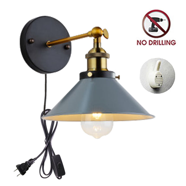 FSLiving 5色展開 ブラケットライト 壁掛けライト コンセント 角度調節可 穴開け不要 壁掛けフックにて固定 コンセント ON/OFFスイッチ付き レトロ 鳥かご形 おしゃれ E26口金 賃貸照明