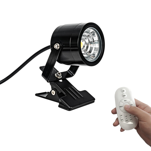 FSLiving 7W クリップライト ミニサイズ リモコン付き 調光対応 電球色/昼光色/自然光 無段階調光調色 看板用 室外 黒板用照明 LEDクリップライト スポットライト ピッコロライト コード長3m LED クリップライト 防雨型クリップライト 電気スタンド 防水