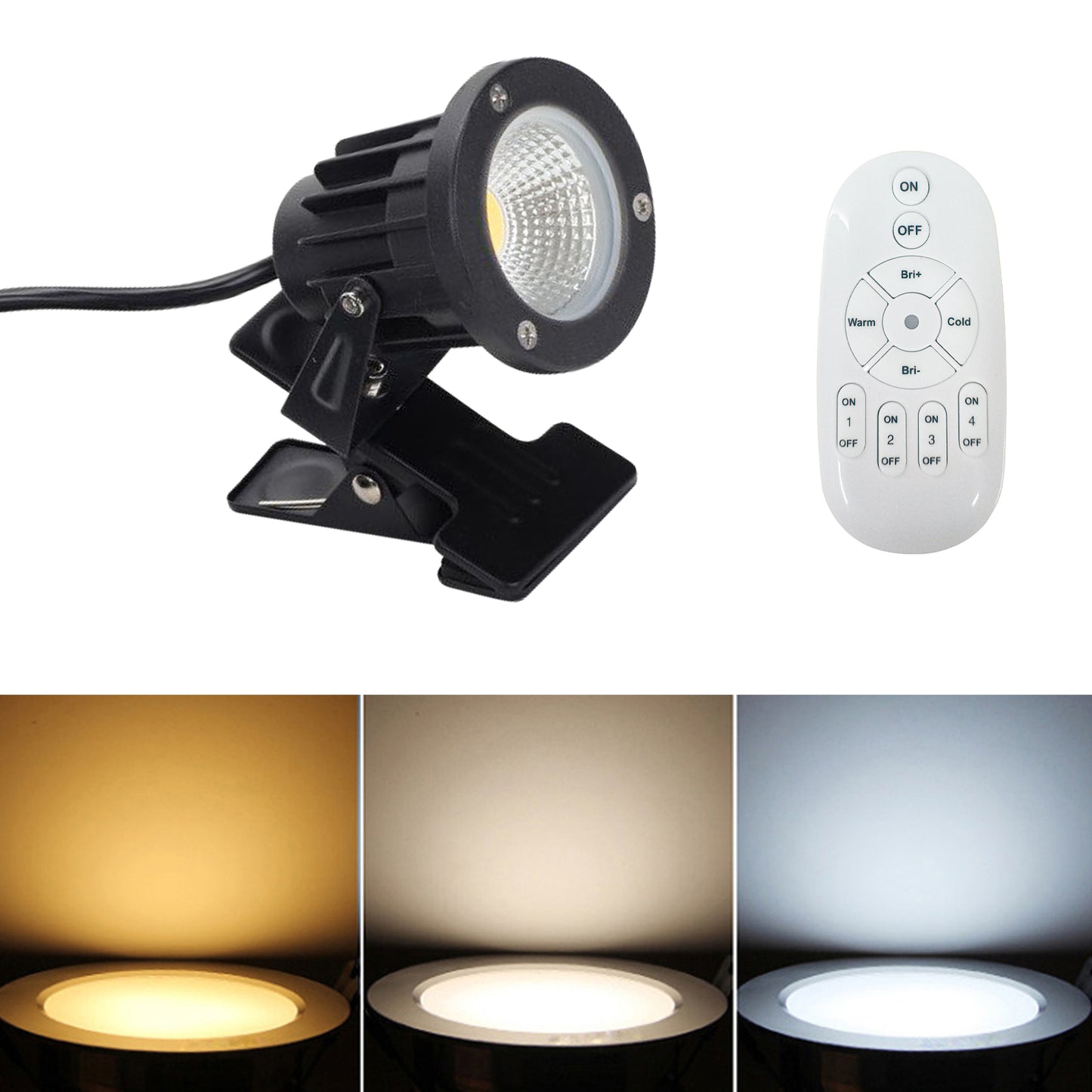 FSLiving 7Ｗ リモコン付き 調光対応 発光色も変更可 電球色/昼光色 看板用 黒板用照明 LEDクリップライト スポットライト ピッコロライト コード長3m LED クリップライト 防雨型クリップライト 電気スタンド