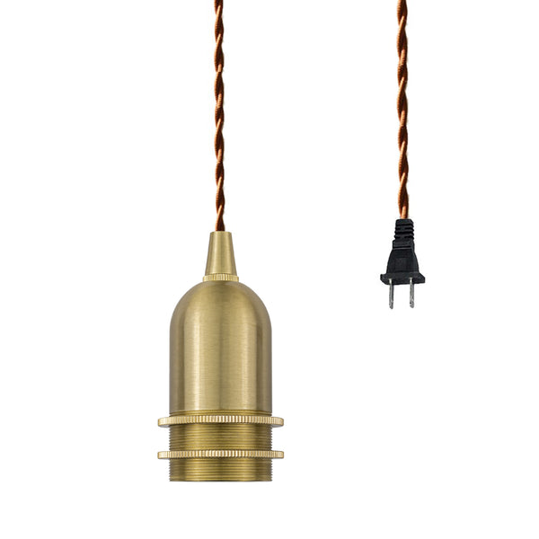 FSLIVING E26 Brass Socket Retro Pendant Light 1 Light Pendant Outlet Type Brass Plated Interior Lighting Cafe LED Bulb Compatible 