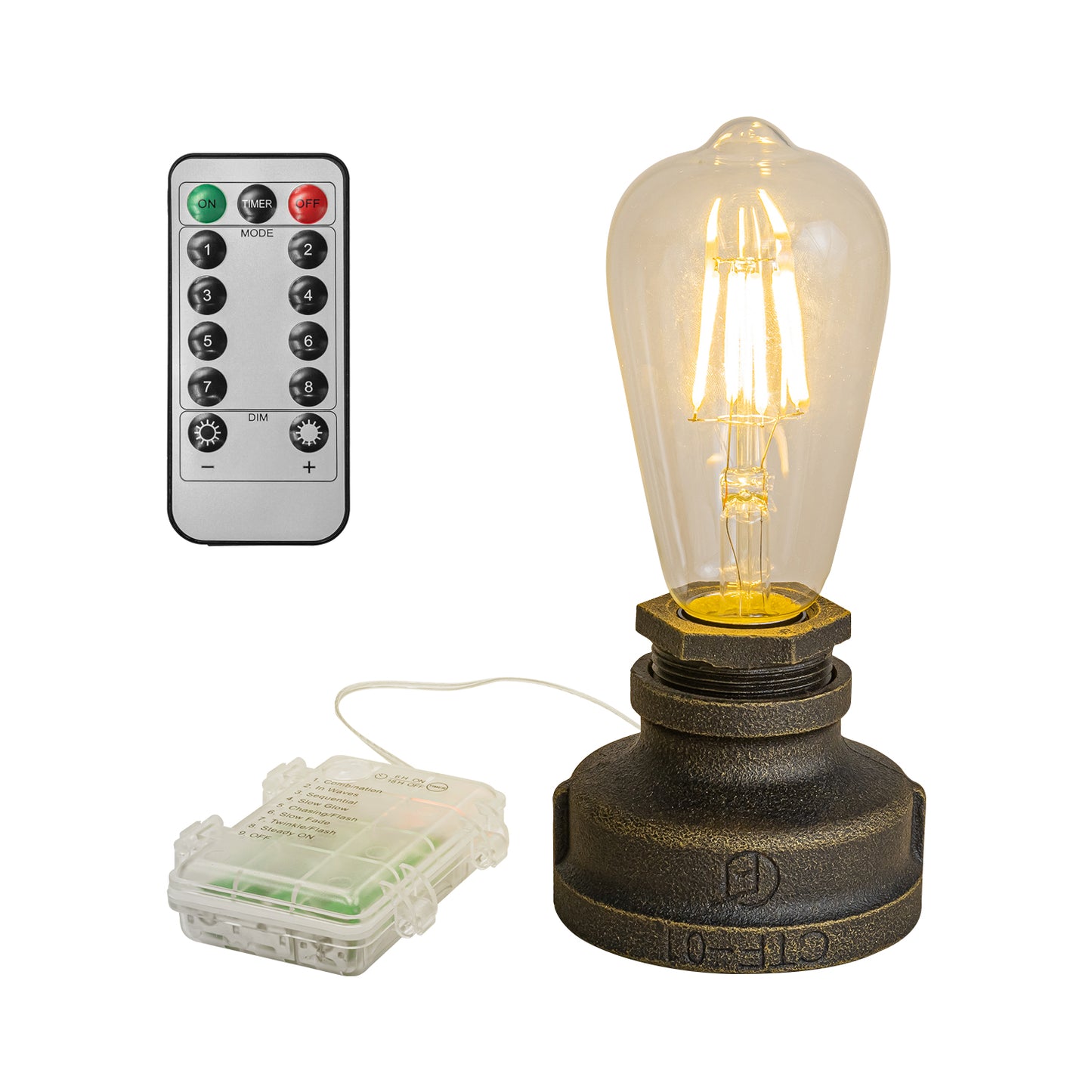 FSLiving テーブルランプ 電池式 リモコン付き エジソン 調光可 6Hタイマー機能付き レトロ 卓上ライト 間接照明 スタンド アンティーク 電気スタンド
