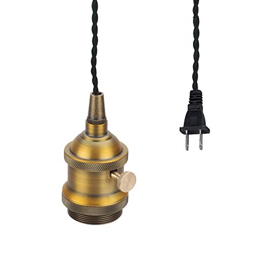 FSLIVING Outlet Type Switch Cord Brown Retro 1 Light Pendant Twisted Cord Interior Lighting Cafe LED Bulb Compatible E26