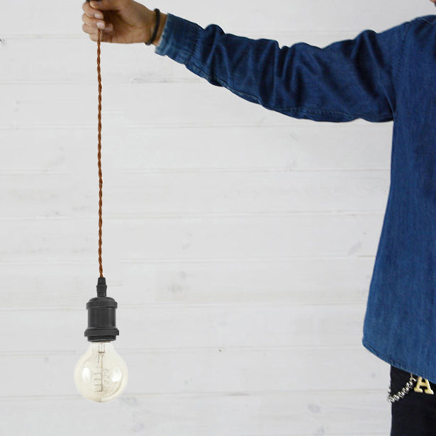 FSLIVING レトロ 電球付き 1灯ペンダント コンセント式 (コード長さ1.8ｍ) 吊り下げ高さ調節可 調光スイッチ付き 調光電球対応古アンティーク紐 真鍮メッキ古仕上げ インテリア照明 茶色