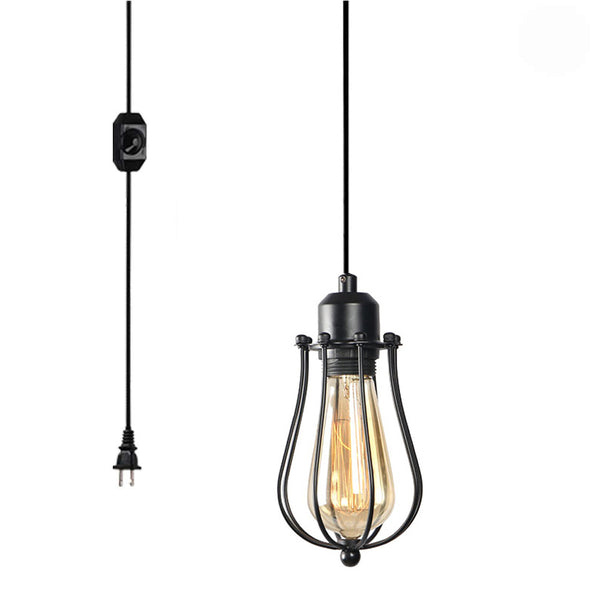 Retro pendant light, 1 light, outlet type (2m), with dimmer switch, compatible with dimmable bulbs, no installation required, stylish, antique, modern, Nordic, steel, E26 