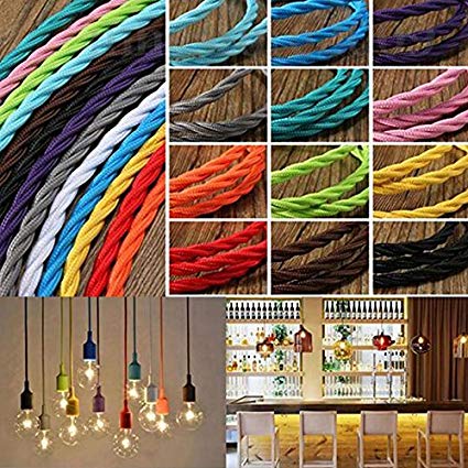 FSliving 10m/50m/100m DIY 2 Core Twisted Cord Wiring Cord Cable Knitted Wire Lamp Chandelier Twisted Wire Double Core Wire Edison Retro Bulb Wire