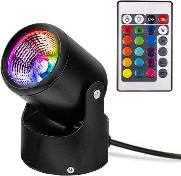 7W RGB LEDスポットライト コンセント式 フットスイッチ付き リモコン付き 角度調節可 屋内用 壁 天井 展示 撮影 角度調節可能 ステージライト フロアスタンド照明 ブラック バックグランドライト 雰囲気作り