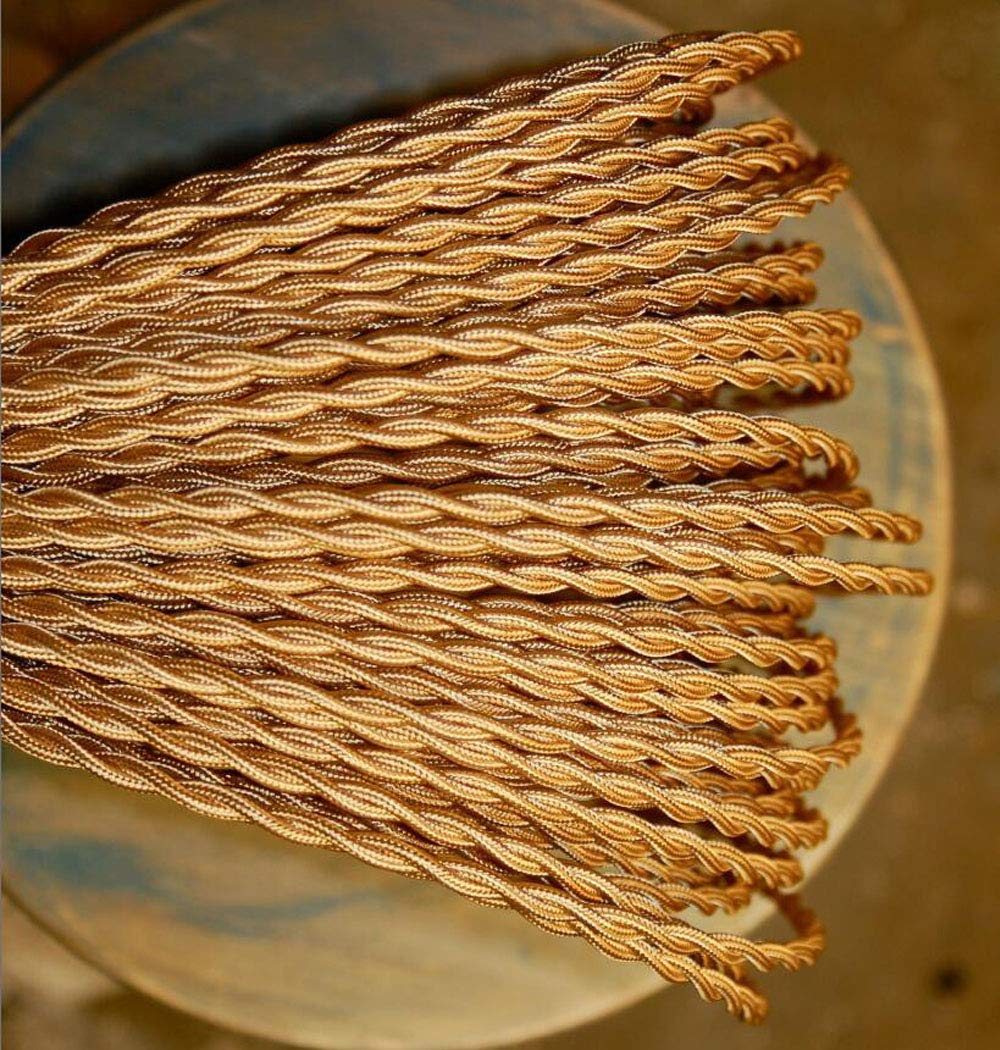 FSliving 10m/50m/100m DIY 2 Core Twisted Cord Wiring Cord Cable Knitted Wire Lamp Chandelier Twisted Wire Double Core Wire Edison Retro Bulb Wire