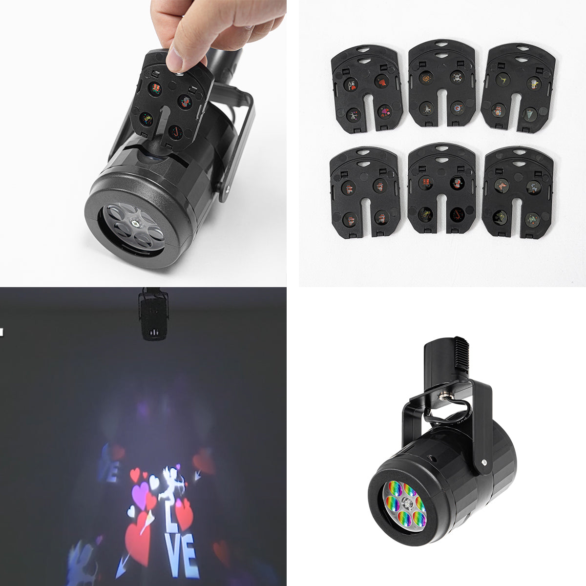 FSLiving ダクトレール式 LEDスポットライト クリスマス パーティー 結婚式 ディスコライト 回転 多色変更 ステージ 舞台照明 家庭用 6種類のカード付き