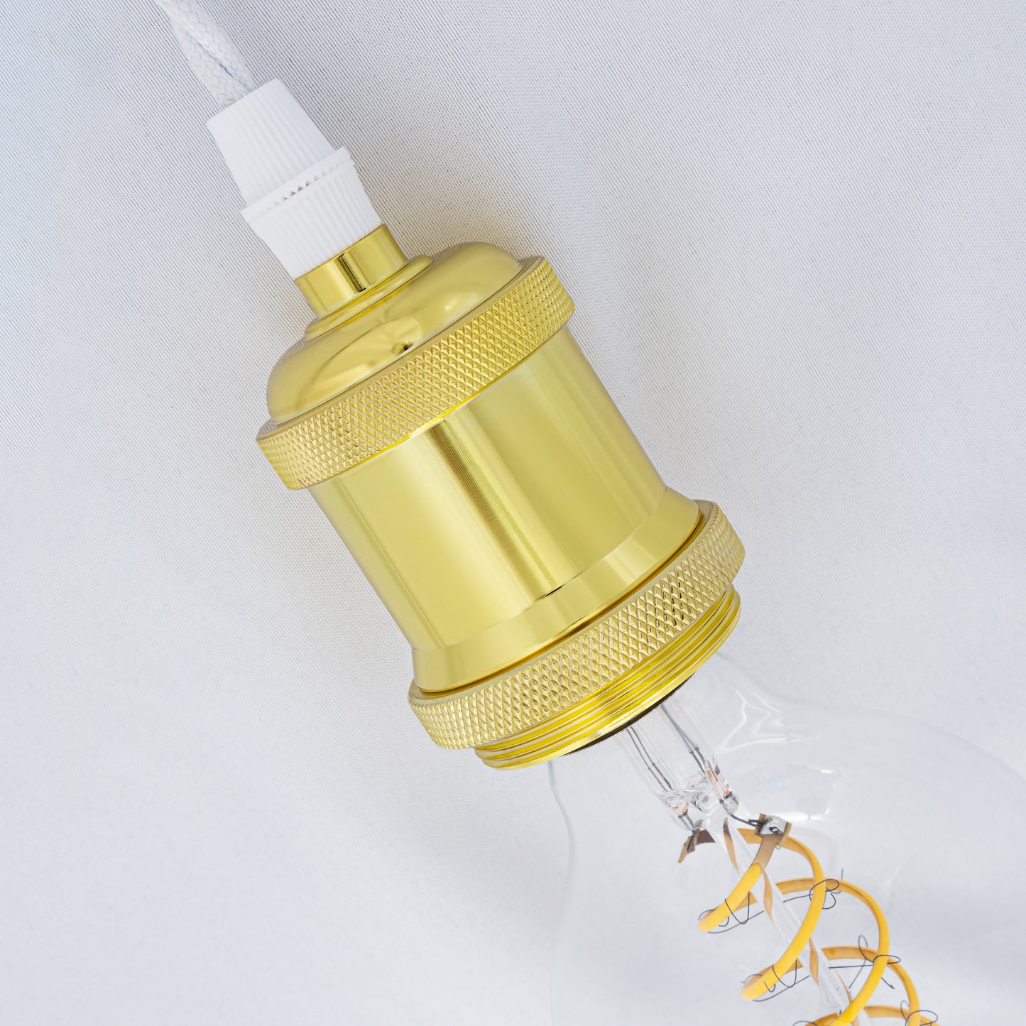 FSLIVING ゴールドソケット コード白 レトロ １灯ペンダント ツイストコード インテリア照明 カフェ LED電球対応 E26