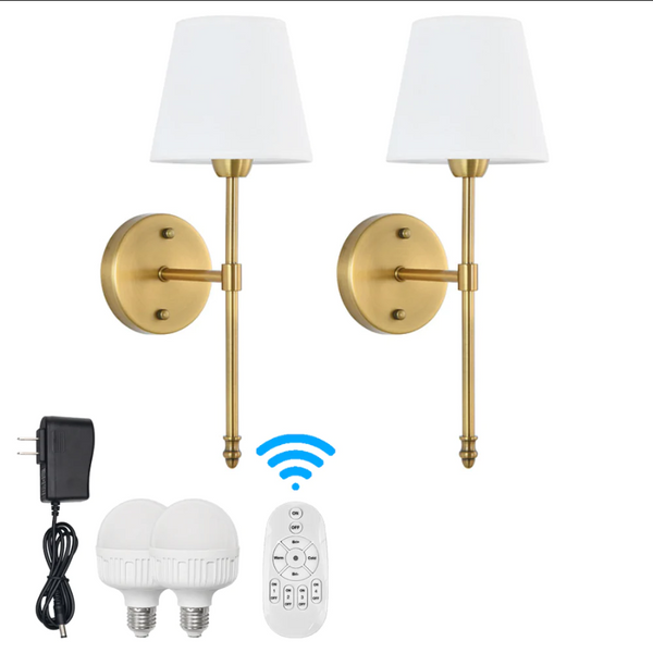 FSLiving ２個入 充電式壁掛け照明 電池式ブラケットライト 充電式照明器具 LED電球付き リモコン付き 5W 調光調色 40W白熱電球形相当 広配光タイプ 省エネ バッテリー内蔵