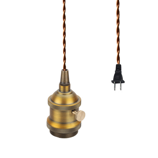 FSLIVING Outlet Type Switch Cord Brown Retro 1 Light Pendant Twisted Cord Interior Lighting Cafe LED Bulb Compatible E26